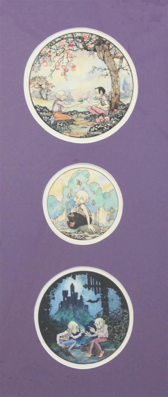 Wallace Ardern Under the Blossom and three roundel studies of pixies largest 7 x 4.5in.